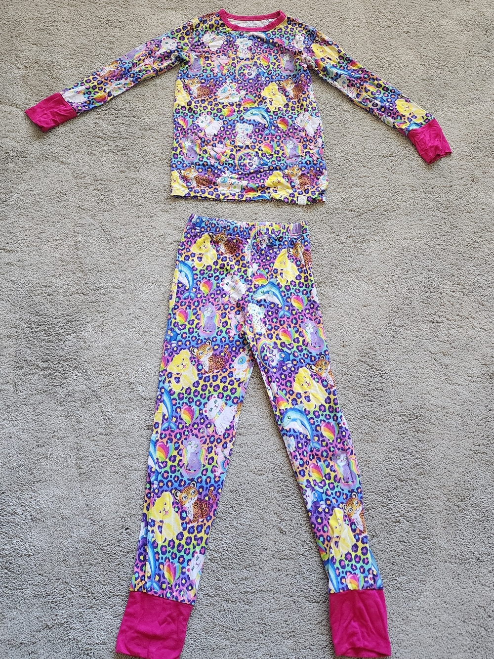 Lisa Frank inspired Multicolor Animal Print Bamboo Pajama Set with Pink Accents
